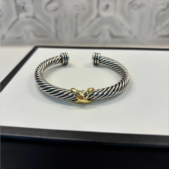 Sophisticated Silver and Gold Cable Cuff Bracelet - Picture 4 of 5